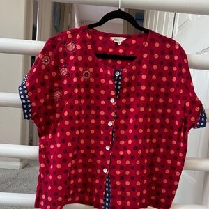 Red Polka Dot Button-Up Blouse